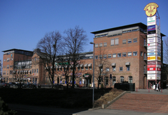 Den store fyrtikkfabrikken på Helsfyrs hovedbygg i Fyrstikkalleen 13, ombygd til kontorer og butikker på 1980-tallet.Foto: Dag Andreassen, NTM 2007<br>